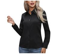 Ladies Blouses Long Sleeve Button Down Shirts for Women Plain Basic Elegant Collar Blouse Tops Classic Fit Dress Shirt for Work Office Business