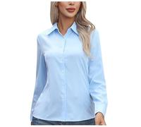 Ladies Blouses Long Sleeve Button Down Shirts for Women Plain Basic Elegant Collar Blouse Tops Classic Fit Dress Shirt for Work Office Business