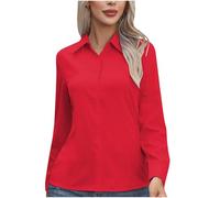 Ladies Blouses Long Sleeve Button Down Shirts for Women Plain Basic Elegant Collar Blouse Tops Regular Fit Dress Shirt for Work Office Business