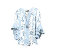 Ladies Blouses Size 14 Womens Half Sleeve Tunic Tops Summer V Neck Blouses Dressy Ruffle Sleeved Casual Shirts for Leggings Floral Print Bohemian Top Elegant Vintage Tunics Vacation Outfits Sky Blue