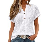 Ladies Blouses Size 18 Uk Short Sleeve Blouses for Women UK 2026 Elegant V Neck Going Out Eyelet Embroidery Summer Tops Hollow Out Button Up Casual Business Tunic Tees Breathable Beach Holiday Shirts