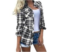 Ladies Blouses with Pockets Women's Shirts Lapel Neck Women Tops Plaid Womens Tunic Tops Long Sleeve Womens T Shirts Check Womens Work Tops Button Down Going Out Tops for Women UK Black