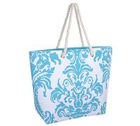 Ladies Blue Floral Canvas Beach Shoulder Bag Tote Shopping Reuseable Handbag