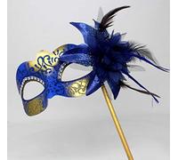 LADIES BLUE & GOLD CRYSTAL JEWELLED EYES VENETIAN MASQUERADE CARNIVAL PARTY EYE BALL MASK ON A STICK