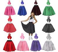 Ladies Blue Polka Dot Skirt - Long Blue Skirt Covered in White Polka Dot Pattern - Matching Scarf - Perfect for 1950's & Dance Fancy Dress