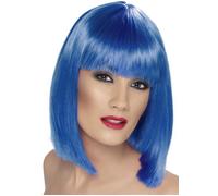 Ladies Blue Short Glam Blunt Bobbed Wig