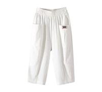 Ladies Boho Trousers Elasticated High Waist with Pockets Straight Leg Trousers Comfy Soft Summer Crop 3/4 Palazzo Boho Joggers Casual 3/4 Length Pants Plus Size Stretch Linen Cotton Short