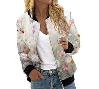 Ladies Bomber Jacket Women's Floral Jackets, Summer Flight Coat Lightweight Long Sleeve Casual Zip-up Jacket Parka Sport Outwear Clear S