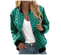 Ladies Bomber Jackets, Casual Scale Print Jacket Lightweight Outerwear For And Autumn Fashion Comfortable Loose Fit Long Sleeve Stand Collar Coat (Green, Xxl)