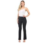 Ladies Bootleg Stretch Trousers - Pull-On Ribbed Work Pants with Elasticated Waist - Black, Navy, Grey -Women Casual Office Wear for Nurses, Carers Bottom- -(Black 22W/29L)