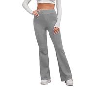 Ladies Bootleg Trousers Women Boot Cut High Rise Yoga Trousers Stretch Soft Ribbed Pull On Work Bottoms Elasticated Waist Pants Comfy Pants Bootleg Stretch Bottoms Plus Size Grey