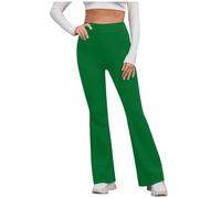 Ladies Bootleg Trousers Women Boot Cut High Rise Yoga Trousers Stretch Soft Ribbed Pull On Work Bottoms Elasticated Waist Pants Comfy Pants Bootleg Stretch Bottoms Plus Size Green