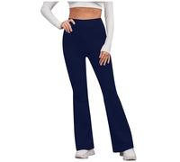 Ladies Bootleg Trousers Women Boot Cut High Rise Yoga Trousers Stretch Soft Ribbed Pull On Work Bottoms Elasticated Waist Pants Comfy Pants Bootleg Stretch Bottoms Plus Size Navy