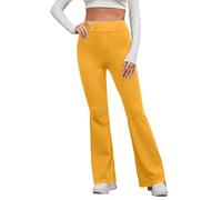 Ladies Bootleg Trousers Women Boot Cut High Rise Yoga Trousers Stretch Soft Ribbed Pull On Work Bottoms Elasticated Waist Pants Comfy Pants Bootleg Stretch Bottoms Plus Size Yellow