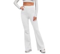 Ladies Bootleg Trousers Women Boot Cut High Rise Yoga Trousers Stretch Soft Ribbed Pull On Work Bottoms Elasticated Waist Pants Comfy Pants Bootleg Stretch Bottoms Plus Size White