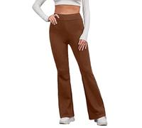 Ladies Bootleg Trousers Women Boot Cut High Rise Yoga Trousers Stretch Soft Ribbed Pull On Work Bottoms Elasticated Waist Pants Comfy Pants Bootleg Stretch Bottoms Plus Size Coffee