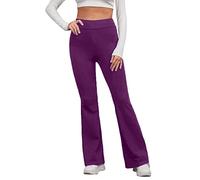 Ladies Bootleg Trousers Women Boot Cut High Rise Yoga Trousers Stretch Soft Ribbed Pull On Work Bottoms Elasticated Waist Pants Comfy Pants Bootleg Stretch Bottoms Plus Size Purple