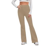 Ladies Bootleg Trousers Women Boot Cut High Rise Yoga Trousers Stretch Soft Ribbed Pull On Work Bottoms Elasticated Waist Pants Comfy Pants Bootleg Stretch Bottoms Plus Size Khaki