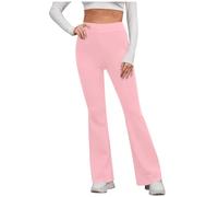 Ladies Bootleg Trousers Women Boot Cut High Rise Yoga Trousers Stretch Soft Ribbed Pull On Work Bottoms Elasticated Waist Pants Comfy Pants Bootleg Stretch Bottoms Plus Size Pink