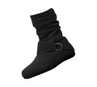 Ladies Boots Flat Mid Calf, Ankle Suede Boots For Ladies Classic Ruched Flat Booties With Non-Slip Buckles Comfortable Soft Booties Slip On Western Ankle Shoes Fashion Chelsea Shoes