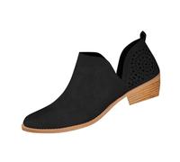 Ladies Boots Women's Cutout Ankle Boots, Breathable Insulated Waterproof Shoes Casual Walking Chunky Cushioned Sole Booties Comfortable Low Block Heel Slip-On Booties For Daily Wear Size 3.5-7.5