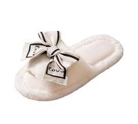Ladies Bowknot Slippers Mens Womens Memory Foam Plush Fleece Lined Outdoor & Indoors Comfortable Home Slippers Wide Fit Anti-Slip Lightweight Cute Bathroom Shoes White UK Size 3.5