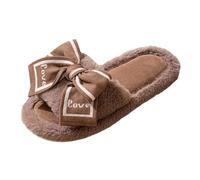 Ladies Bowknot Slippers Mens Womens Memory Foam Plush Fleece Lined Outdoor & Indoors Comfortable Home Slippers Wide Fit Anti-Slip Lightweight Cute Bathroom Shoes Coffee UK Size 5.5