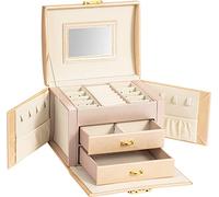 Ladies Box PU Leather Medium Jeweller Locker with Lock Suitable for Home Trip to Store Rings, Earrings, Necklaces and Bracelets