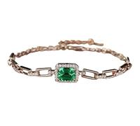 Ladies Bracelet, Womens Bracelet Trendy Rectangle with 1.5ct Lab Created Emerald and Moissanite 18K White Gold 17+5cm