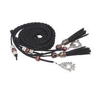 Ladies Braided Belt Fringed Thin Belt Bow Rope Skirt Knotted Decorative Waist Chain Bohemian Waist Rope,Black Professional and Fashion