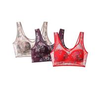 Ladies Bras,3-Pack Seamless Floral Graphic Bra Women Clear Lace Sports Full Coverage Underwire Plus Size Soft Breathable Casual Comfort Wirefree Sexy Yoga Mesh Bras Unpadded Everyday Bra Coffee