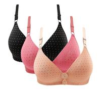 Ladies Bras Non Wired Full Support, Wireless Bra Push Up Comfy Corset Bras Padded For Women Mixed Color Three Piece Bras Adjustable Shoulder Straps Bras Deep V Neck Wireless Seamless Bras