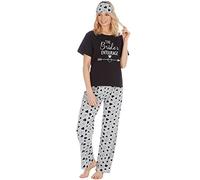 Ladies Bridal Long Pants Jersey Pyjama Set & Eye Mask Gift Kit Black L