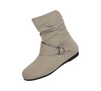 Ladies Brown Boots Line Dancing Boots for Women Women's Fashion Short Boots Suede Back Heel Chunky Mid Calf Boots Women's Mid Calf Boots Barefoot Boots Women Slim Calf Knee High Boots (Beige, 5.5)