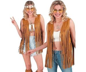 Ladies Brown Hippie Fringe Vest Fancy Dress Costume Accessory