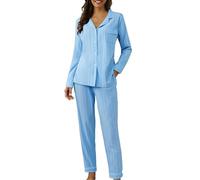Ladies Brushed Cotton Pyjamas Fleece Womens Tops Cute Pajama Sets For Women Long Sleeve Sleepwear Button Loungewear Soft 2 Piece Pj Set With Pockets Long Womens Cat Pyjamas Fleece Light Blue L