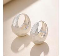 Ladies' Brushed Thick Circular Earrings with Hammer Texture Huggie Ear Loops, Fashionable Jewelry Suitable for Both Daily Wear and Parties (Silvery)