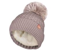Ladies Brushed Yarn Cable Knit Ski Hat With R80 Soft Teddy Fleece (Grey)