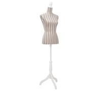 vidaXL Adjustable Ladies Bust Display Mannequin in Grey, Striped Linen Torso, MDF Tripod Stand, Solid Wood Thistle Top and Painted Steel Pole, Ideal for Fashion Designers, Tailors and Clothing Shops