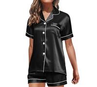 Ladies Button Up Short Pyjamas - Womens Nightshirts Plus Size Two Piece