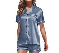 Ladies Button Up Short Pyjamas - Womens Nightshirts Plus Size Two Piece