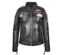 Ladies Cafe Racer Biker Jacket Retro Motorcycle Badges Leather Coat Rosa (UK, Numeric, 16, Regular, Regular, Black)