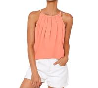 Ladies Camisoles Tops Sale Clearance Summer Sleeveless Vest Tops Halter Neck Pleated Cami Top Solid Color T Shirts Tanks Tops Loose Casual Tees Shirts Basic Elegant Blouse Camisole Tops Orange