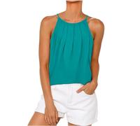 Ladies Camisoles Tops Sale Clearance Summer Sleeveless Vest Tops Halter Neck Pleated Cami Top Solid Color T Shirts Tanks Tops Loose Casual Tees Shirts Basic Elegant Blouse Camisole Tops Light Blue