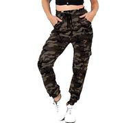 Ladies Camouflage Military Cuffed Leg Double Pocket Double Striped Cargo Combat Trousers Khaki Green Camo Charcoal Grey Camo Stone Grey Khaki Camo 8 10 12 14 (Black/Khaki/Stone