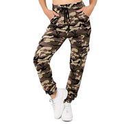 Ladies Camouflage Military Cuffed Leg Double Pocket Double Striped Cargo Combat Trousers Khaki Green Camo Charcoal Grey Camo Stone Grey Khaki Camo 8 10 12 14 (Black/Khaki/Stone