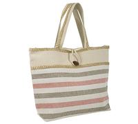 Ladies Canvas Beach Shoulder Bag Handbag Shopping Tote Holiday Stripe Pink/Brown
