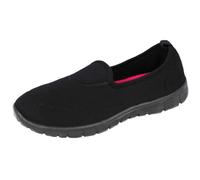 Ladies Canvas Mesh Memory Foam Slip On Flat Ultra Lightweight Flexi Plimsoll Pumps Sports Comfort Trainers Go Shoes Size 3-8 (All Black/Fuchsia, 5)