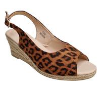 Ladies Canvas Wedge Sandals Slingback Buckle Adjustable Jute Sole Peep Toe Summer Comfort Shoes (Leopard, UK Footwear Size System, Adult, Women, Numeric, Medium, 5)
