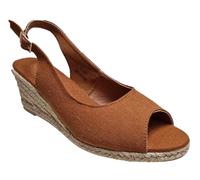 Ladies Canvas Wedge Sandals Slingback Buckle Adjustable Jute Sole Peep Toe Summer Comfort Shoes (Tan, UK Footwear Size System, Adult, Women, Numeric, Medium, 5)